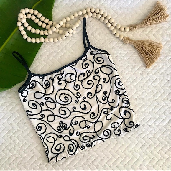 Vintage Find! Arden B || Black & White Caviar Beaded Tank Top Size Small - Picture 2 of 11